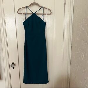 Lulu's Teal Halter Midi Dress with Straps